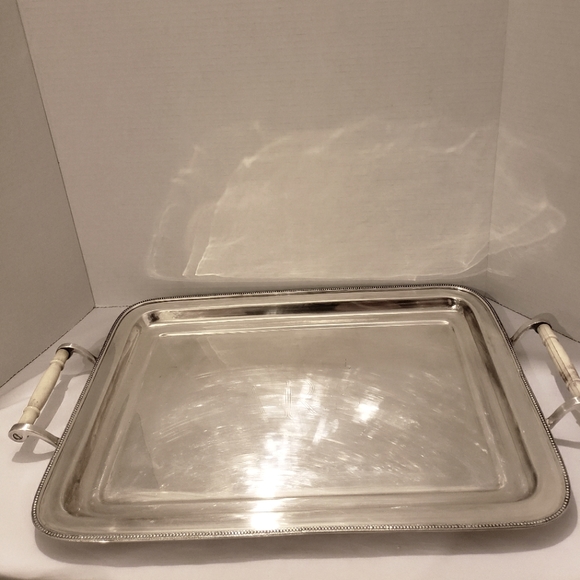 Silverplated Serving Tray with bone like acrylic handles - Picture 1 of 6